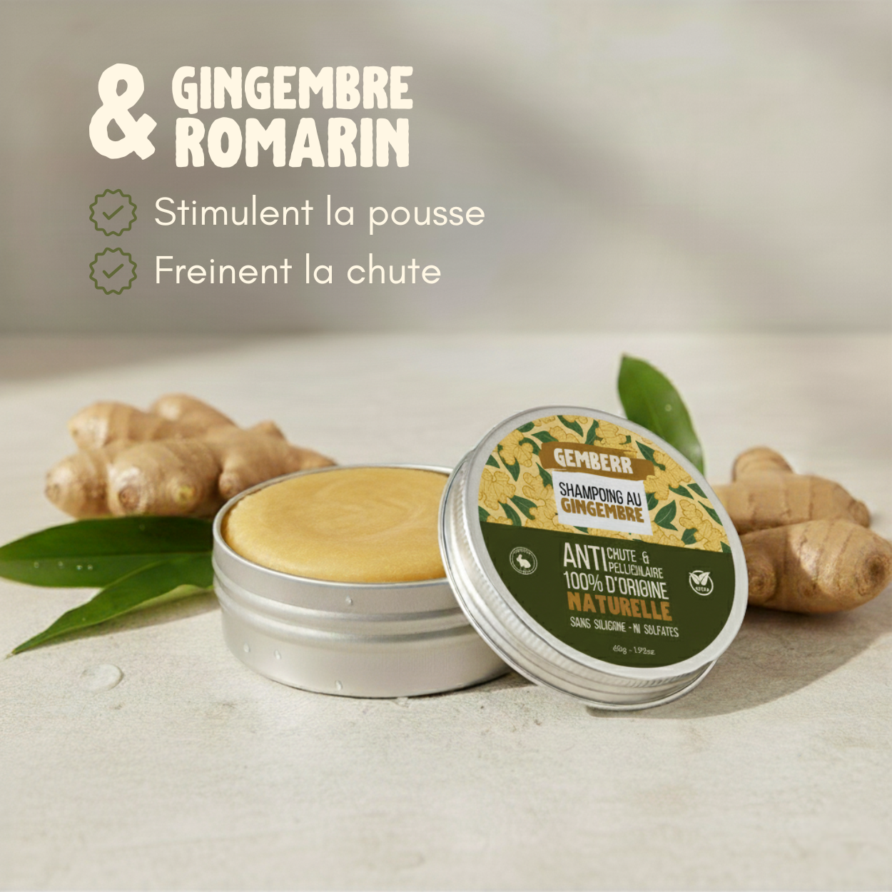 Shampoing Antipelliculaire & Anti-chute au Gingembre.
