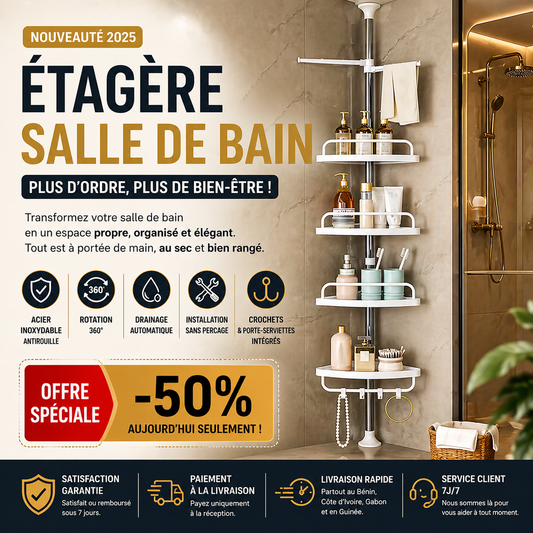 ÉTAGÈRE SALLE DE BAIN 360°